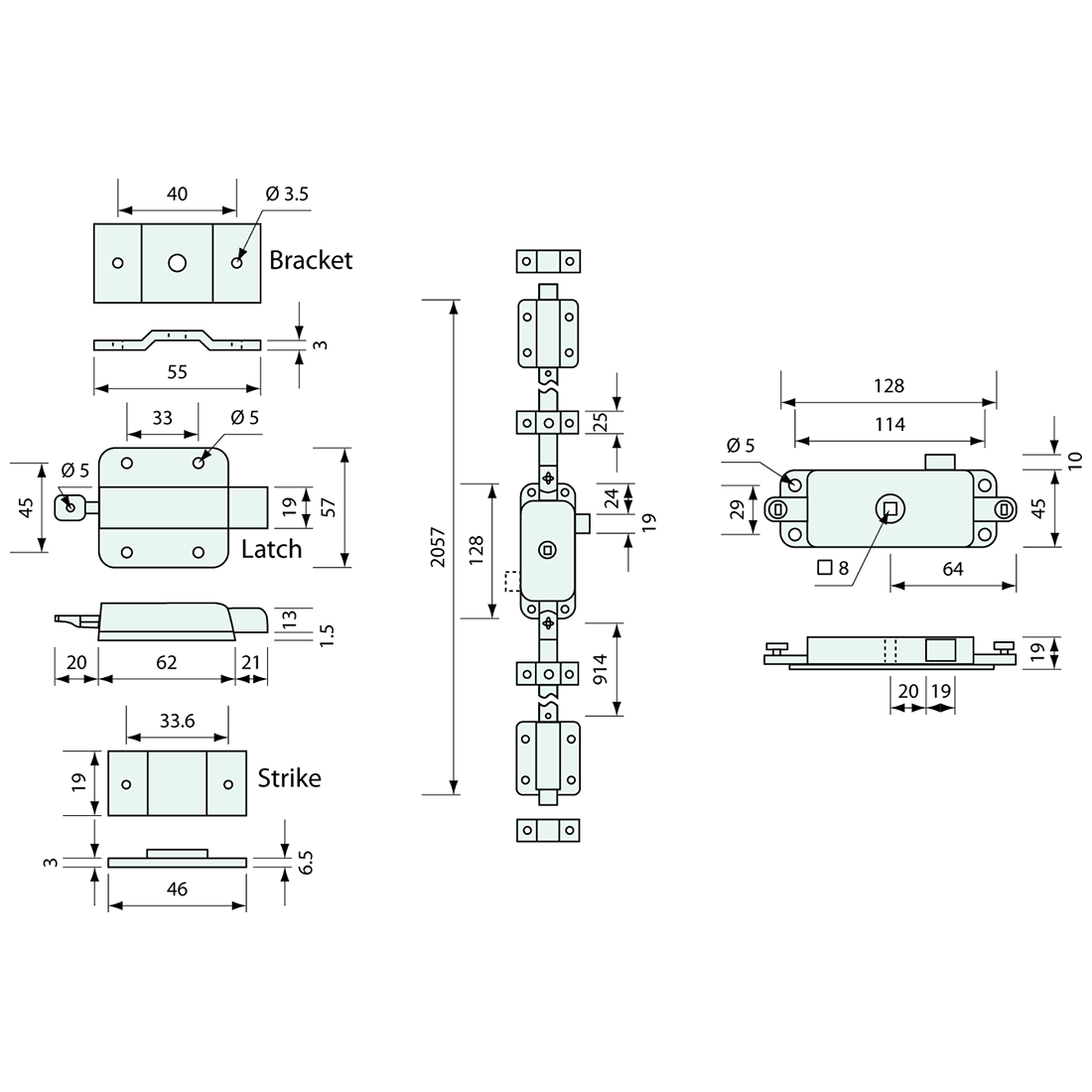 Three Way Slam Latch Kit 2057mm